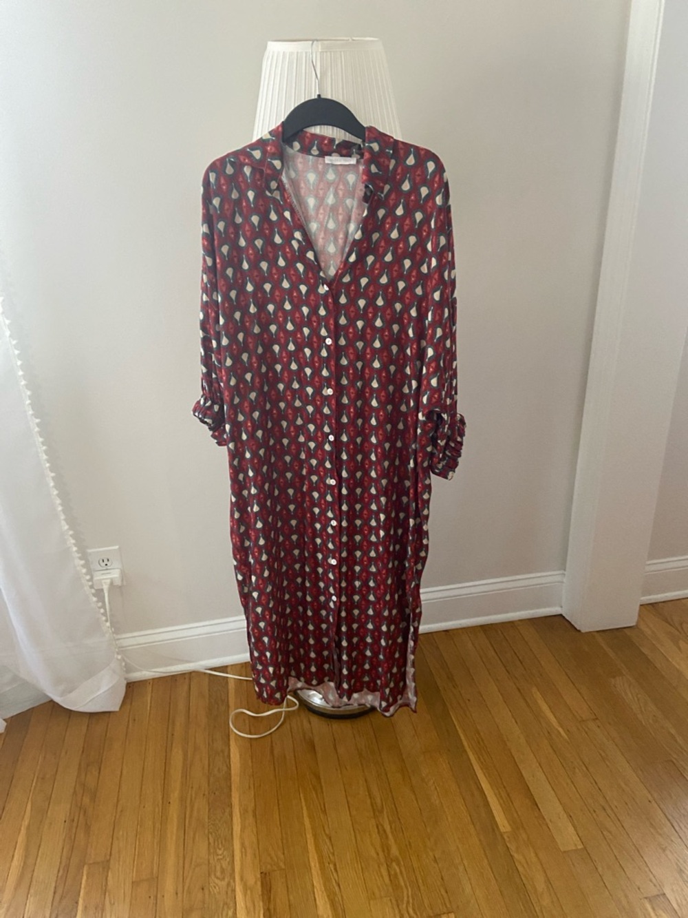 Red Printed Button-Front Maxi Dress